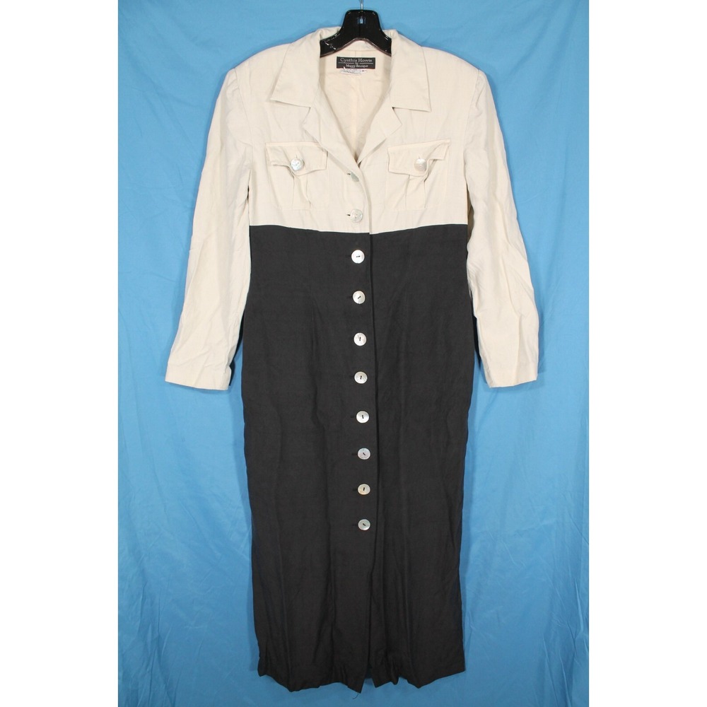 VTG 80's CYNTHIA HOWIE Maggy SILK Button-Down COLORBLOCK Sheath Shirt Dress Sz 8